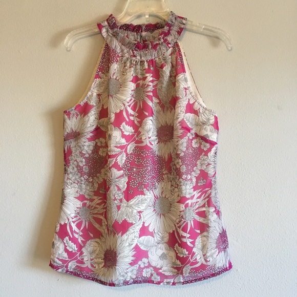 Liberty of London Tops - Floral Ruffle High Collar Top Sleeveless Blouse